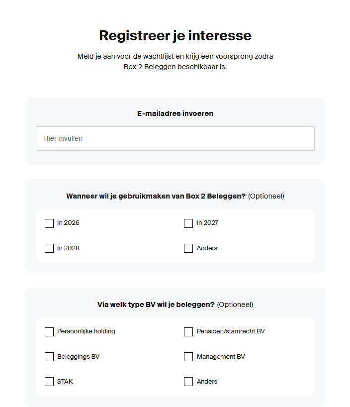 Aanmeldformulier wachtlijst DEGIRO Box 2 Beleggen